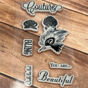 HARD TO FIND GRAPHIC 45 IC0287 COUTURE BLING CLING RUBBER STAMP SET OF 7